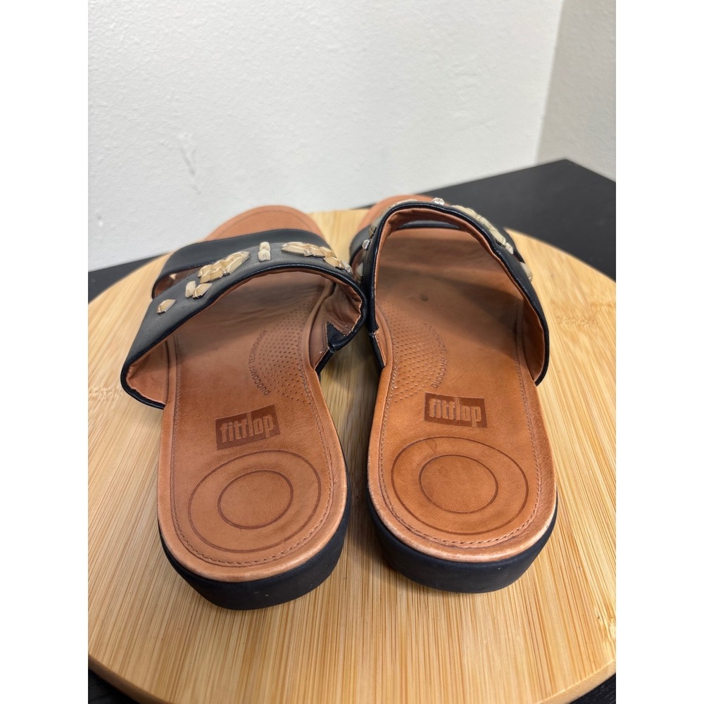 Fitflop Delta Black Leather Embellished Slide Sandals Comfort Casual‎ Shoes - Picture 5 of 12